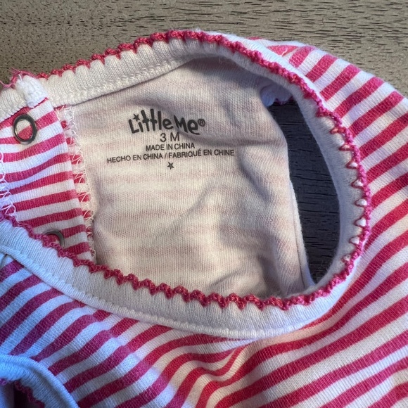 Little Me Baby Girl Dress + Matching Hat – Hearts & Stripes – Size 0–3M - Picture 3 of 3